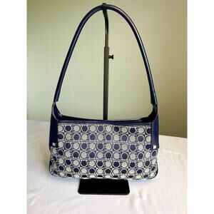 Salvatore Ferragamo Navy Blue Gancini Print Fabric and Leather Shoulder Hand Bag